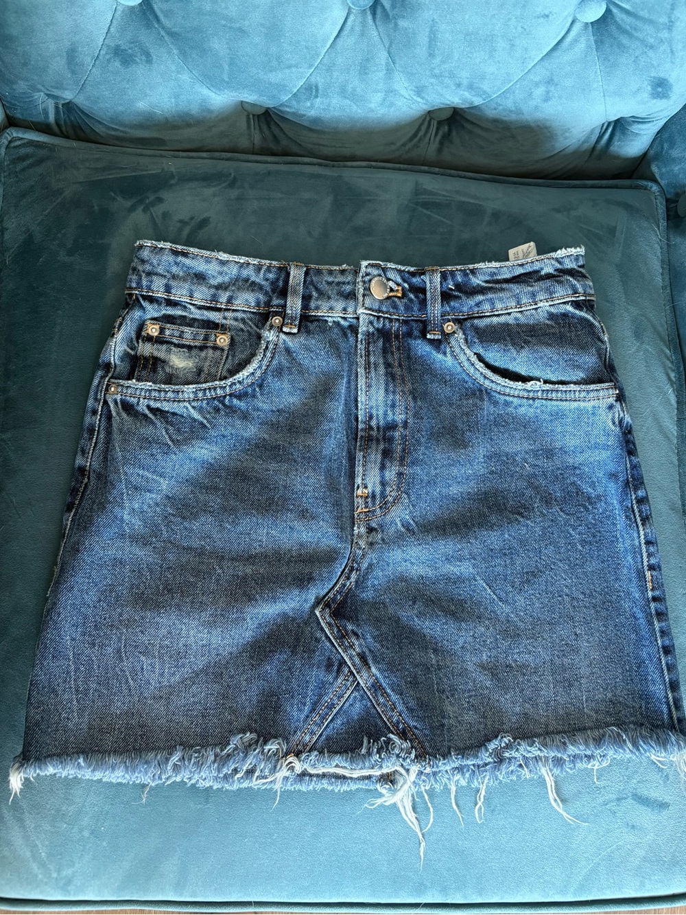 Zara Classic Medium Wash Denim Mini Skirt